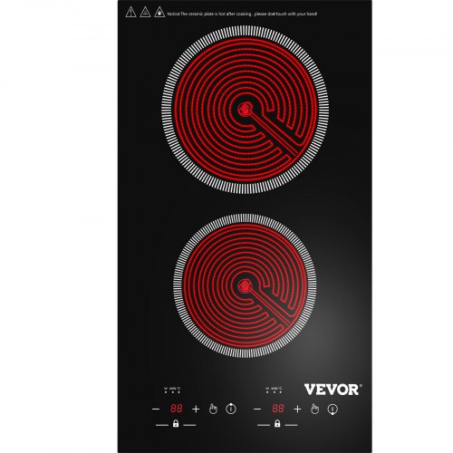 VEVOR Built-in Electric Cooktop Radiant Ceramic Cooktop 11in 2 Burners 220V