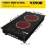 VEVOR Built-in Electric Cooktop Radiant Ceramic Cooktop 11in 2 Burners 220V