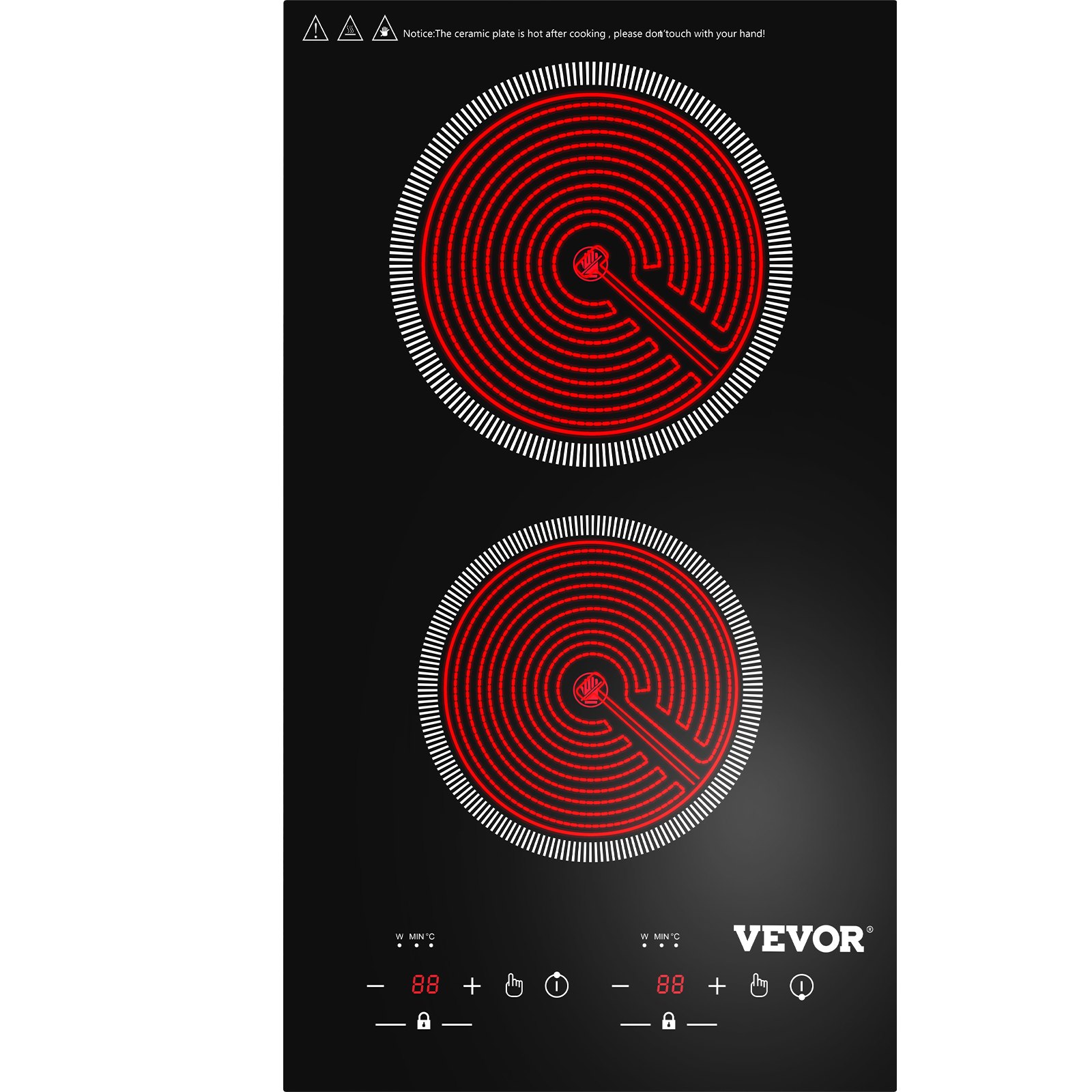 VEVOR Built-in Electric Cooktop Radiant Ceramic Cooktop 11in 2 Burners 220V