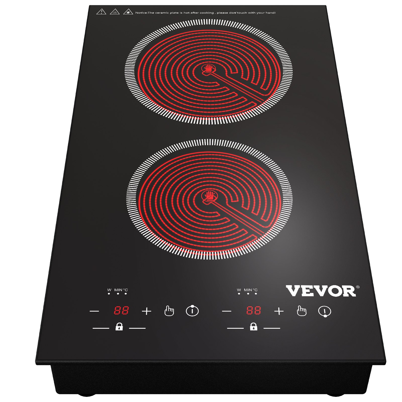 VEVOR Built-in Electric Cooktop Radiant Ceramic Cooktop 11in 2 Burners 220V