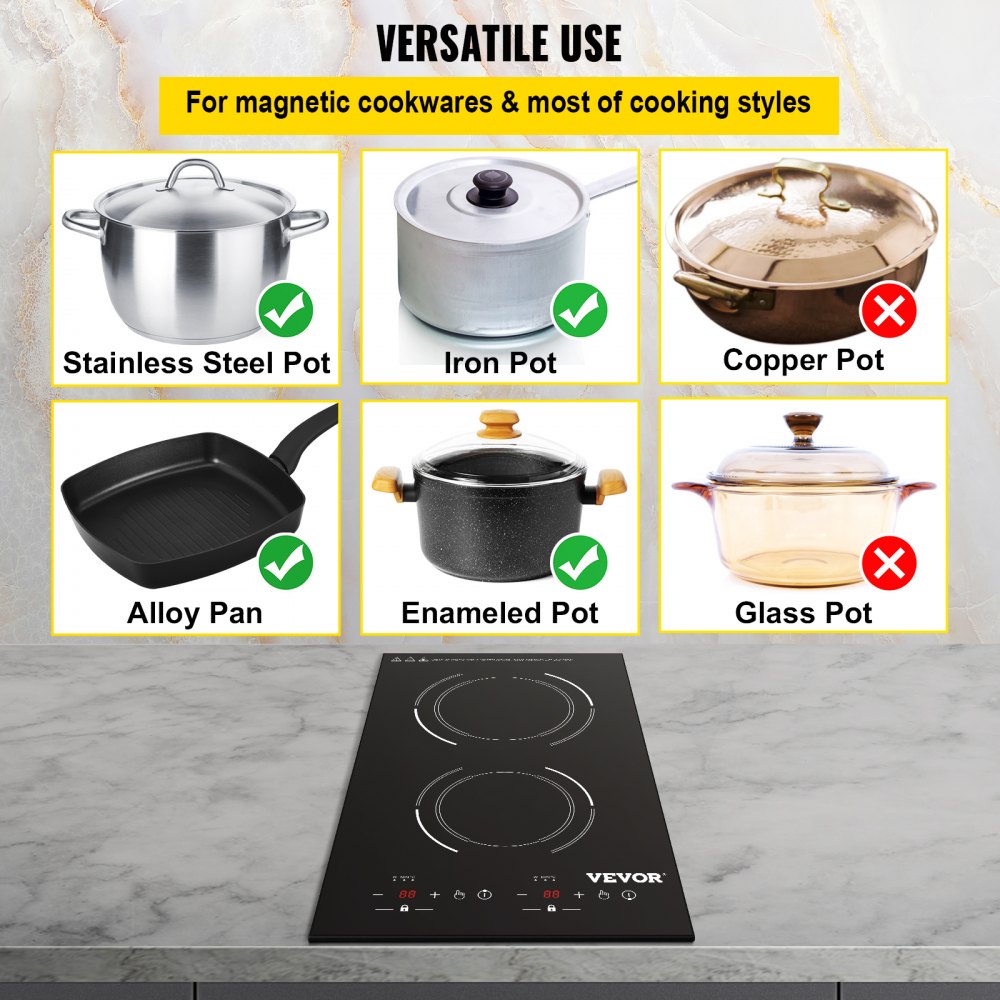 VEVOR Electric Induction Cooktop Built-in Stove Top 11in 2 Burners 220V