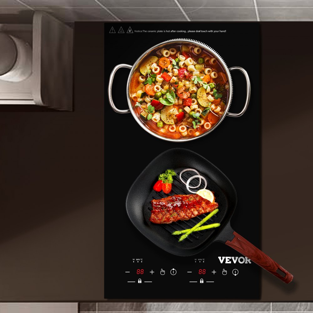 VEVOR Electric Induction Cooktop Built-in Stove Top 11in 2 Burners 220V