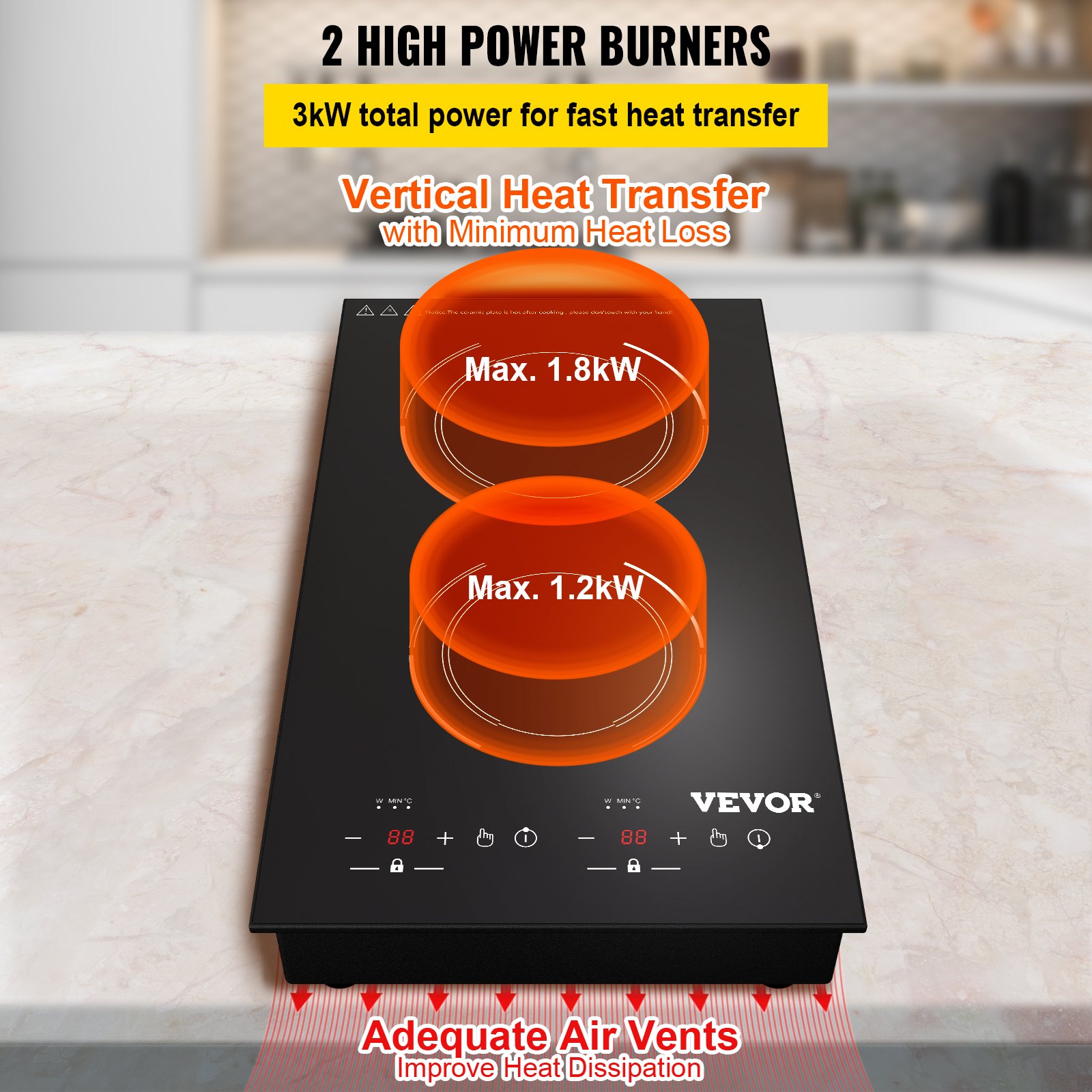 VEVOR Electric Induction Cooktop Built-in Stove Top 11in 2 Burners 220V