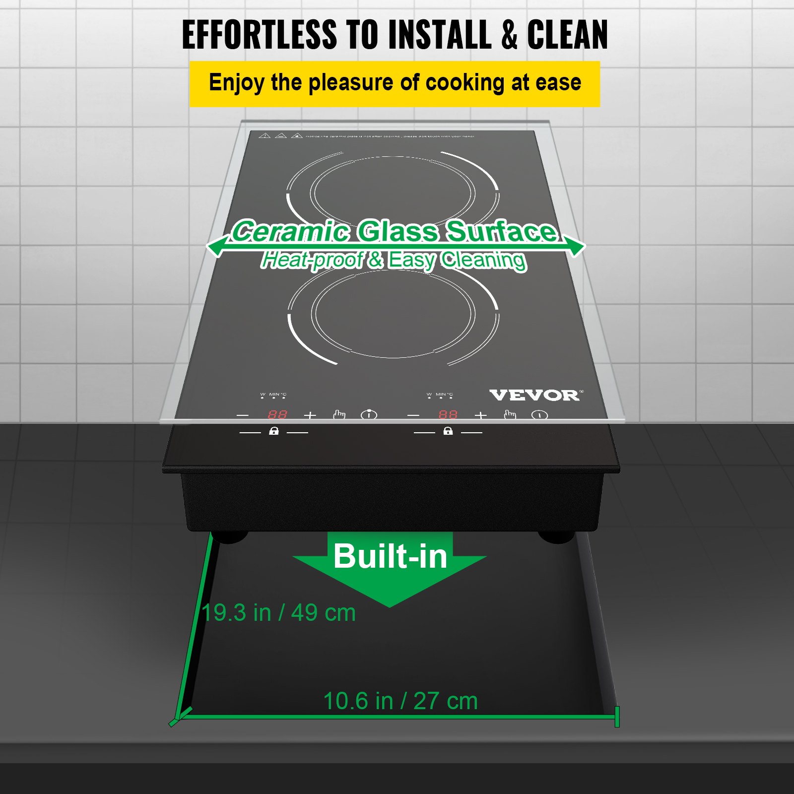 VEVOR Electric Induction Cooktop Built-in Stove Top 11in 2 Burners 220V