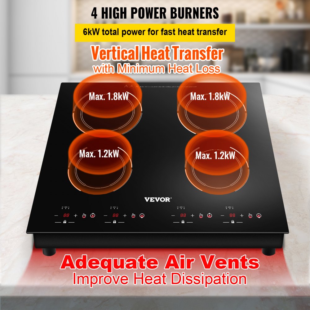 VEVOR Electric Induction Cooktop Built-in Stove Top 23in 4 Burners 220V