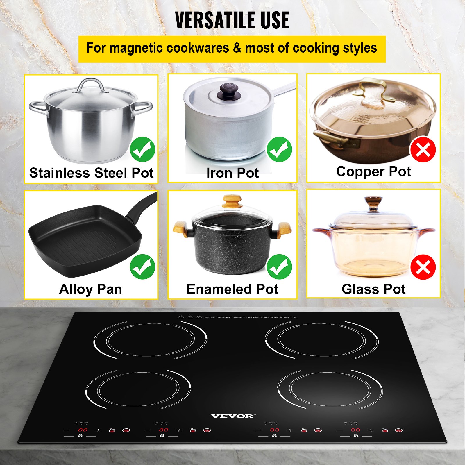 VEVOR Electric Induction Cooktop Built-in Stove Top 23in 4 Burners 220V