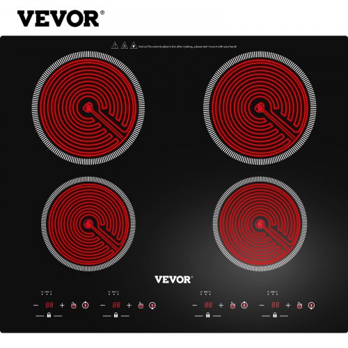 VEVOR Built-in Electric Cooktop Radiant Ceramic Cooktop 23in 4 Burners 220V