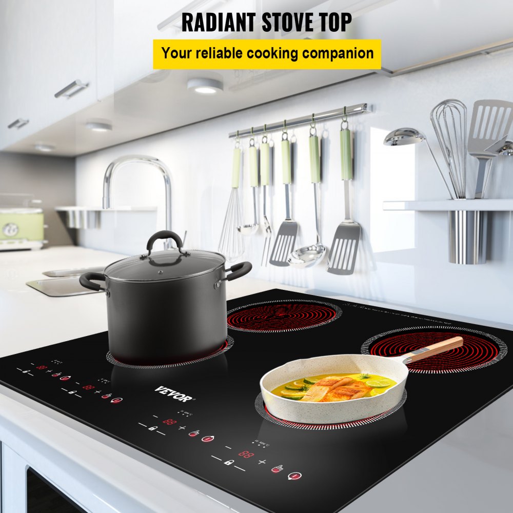 VEVOR Built-in Electric Cooktop Radiant Ceramic Cooktop 23in 4 Burners 220V