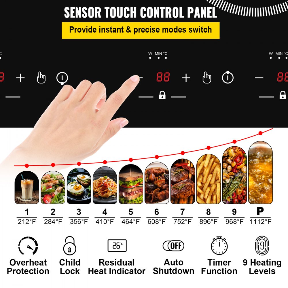 VEVOR Built-in Electric Cooktop Radiant Ceramic Cooktop 23in 4 Burners 220V