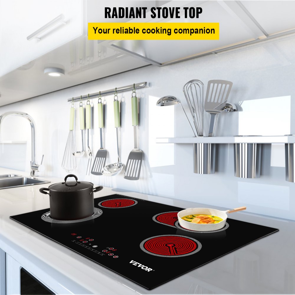 VEVOR Built-in Electric Cooktop Radiant Ceramic Cooktop 30in 4 Burners 220V
