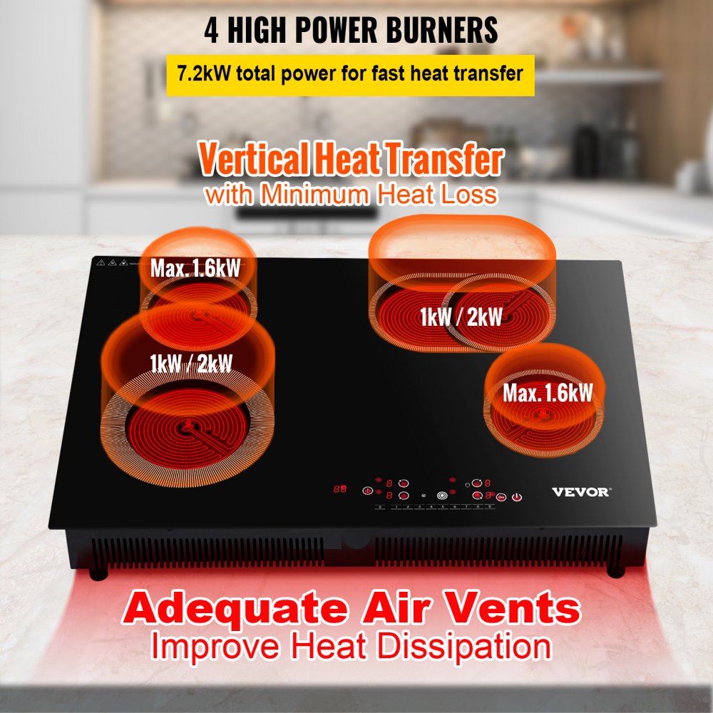 VEVOR Built-in Electric Cooktop Radiant Ceramic Cooktop 30in 4 Burners 220V