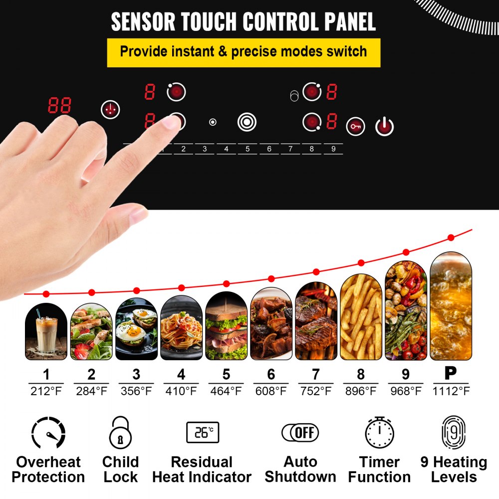 VEVOR Built-in Electric Cooktop Radiant Ceramic Cooktop 30in 4 Burners 220V