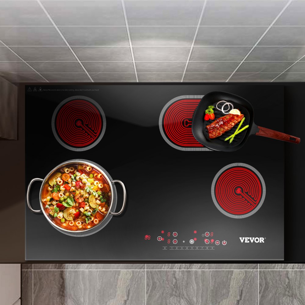 VEVOR Built-in Electric Cooktop Radiant Ceramic Cooktop 30in 4 Burners 220V