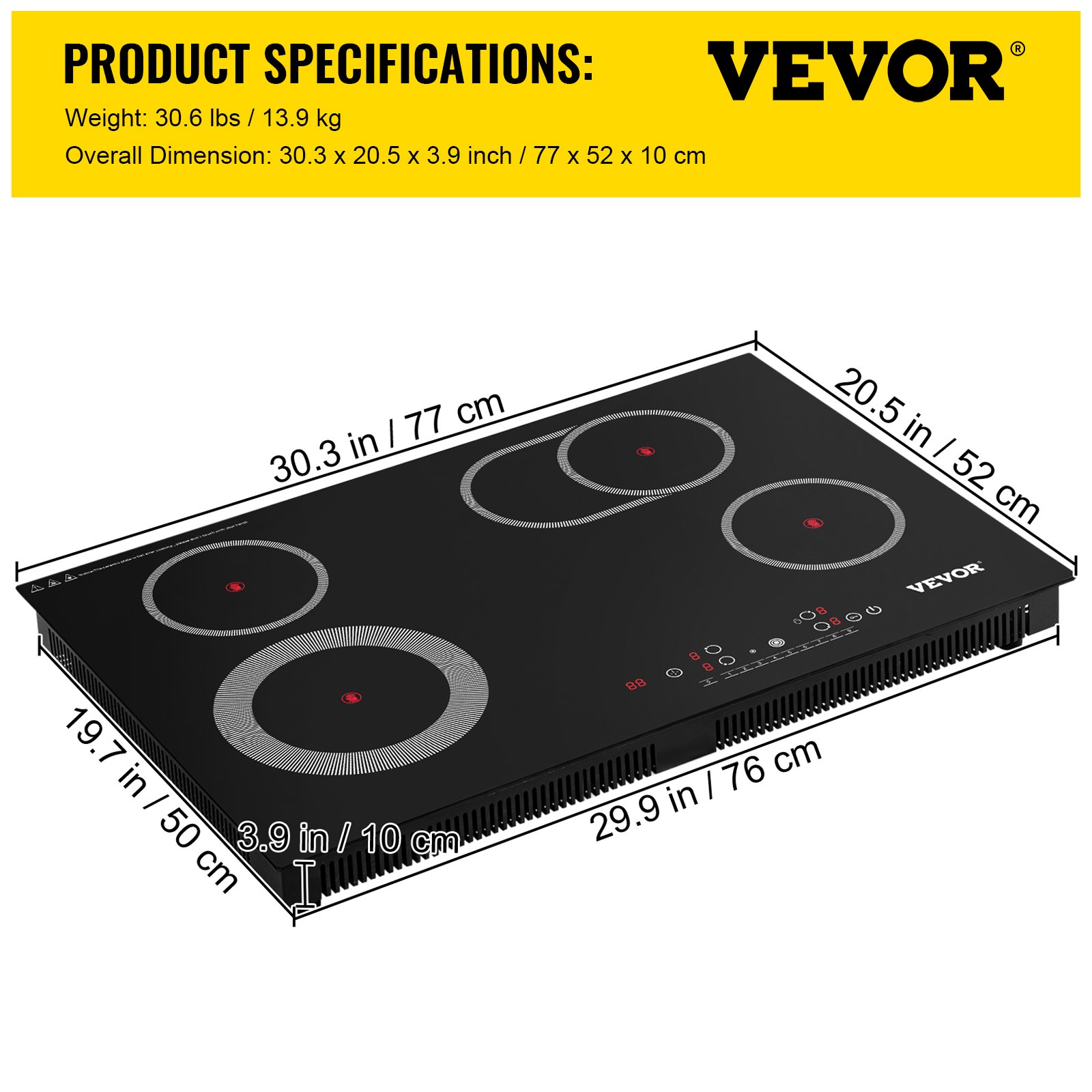 VEVOR Built-in Electric Cooktop Radiant Ceramic Cooktop 30in 4 Burners 220V
