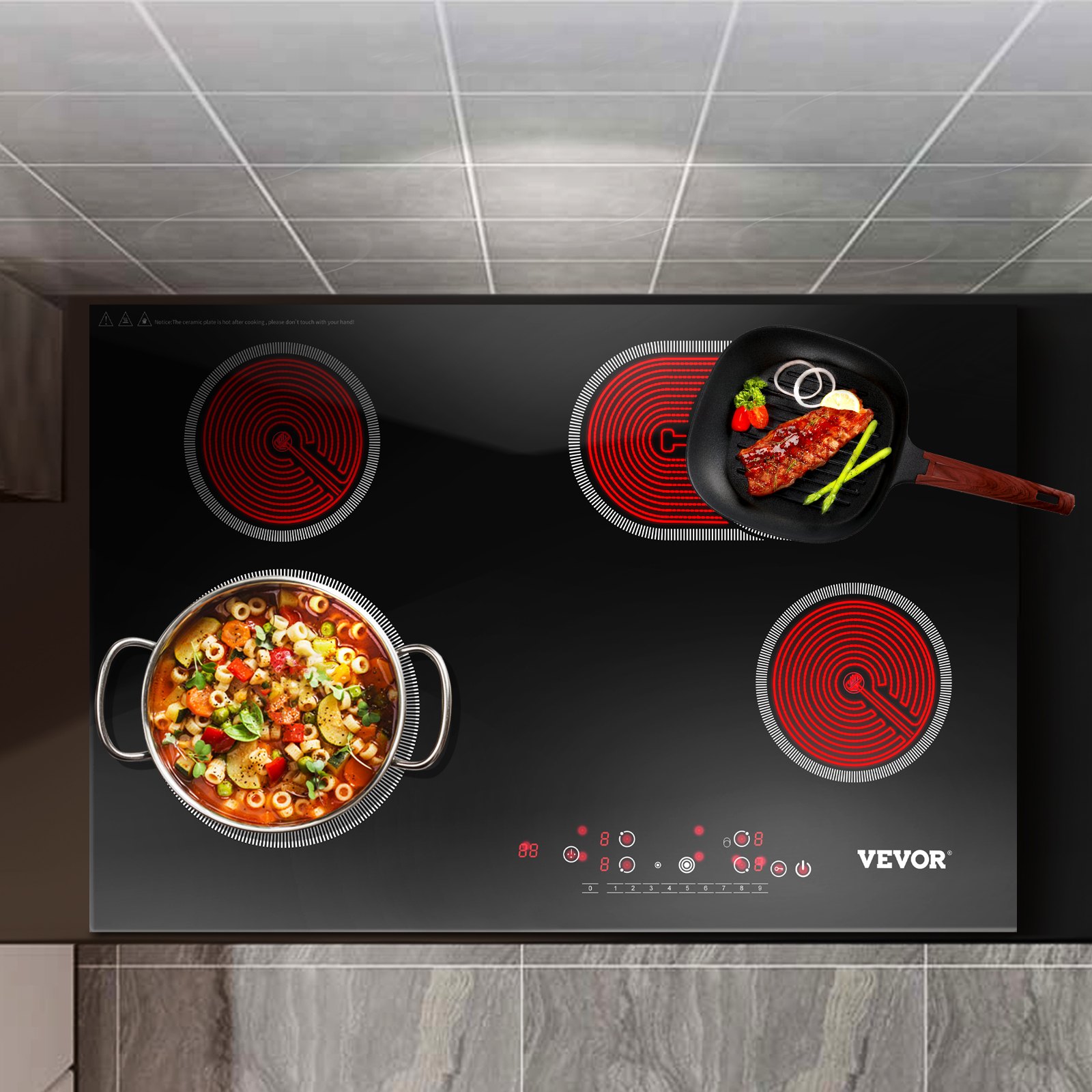 VEVOR Built-in Electric Cooktop Radiant Ceramic Cooktop 30in 4 Burners 220V