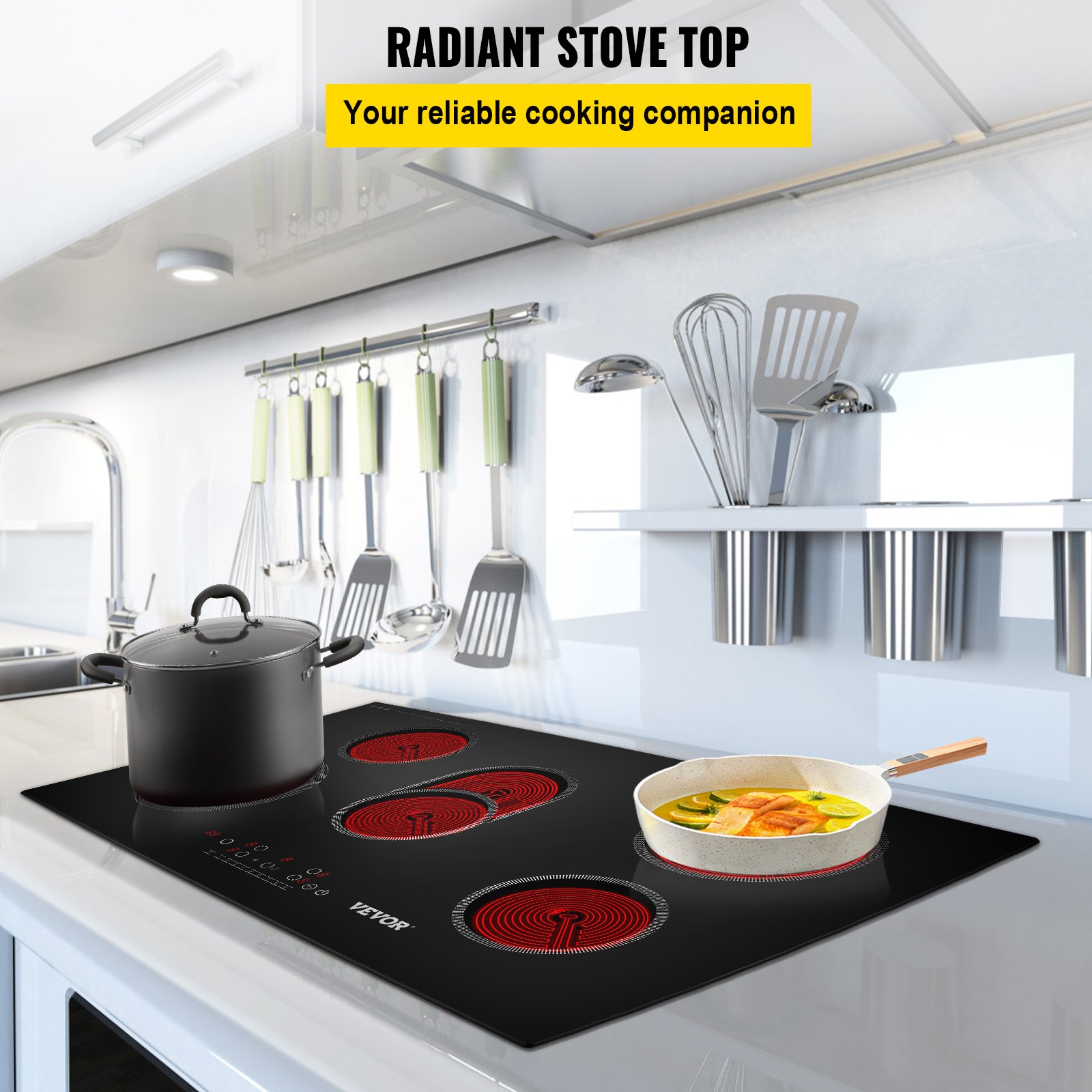 VEVOR Built-in Electric Cooktop Radiant Ceramic Cooktop 35in 5 Burners 220V