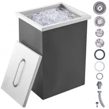 VEVOR Drop in Ice Chest, 14"L x 12"W x 18"H Stainless Steel Ice Cooler, Commercial Ice Bin with Cover, 40 qt Outdoor Kitchen Ice Bar, Drain-pipe and Drain Plug Included, for Cold Wine Beer