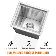VEVOR Drop in Ice Chest, 14"L x 12"W x 18"H Stainless Steel Ice Cooler, Commercial Ice Bin with Cover, 40 qt Outdoor Kitchen Ice Bar, Drain-pipe and Drain Plug Included, for Cold Wine Beer