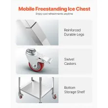 32.8 Qt Rolling Ice Chest Cooler Cart Outdoor Stand Up Ice Bin on Wheels