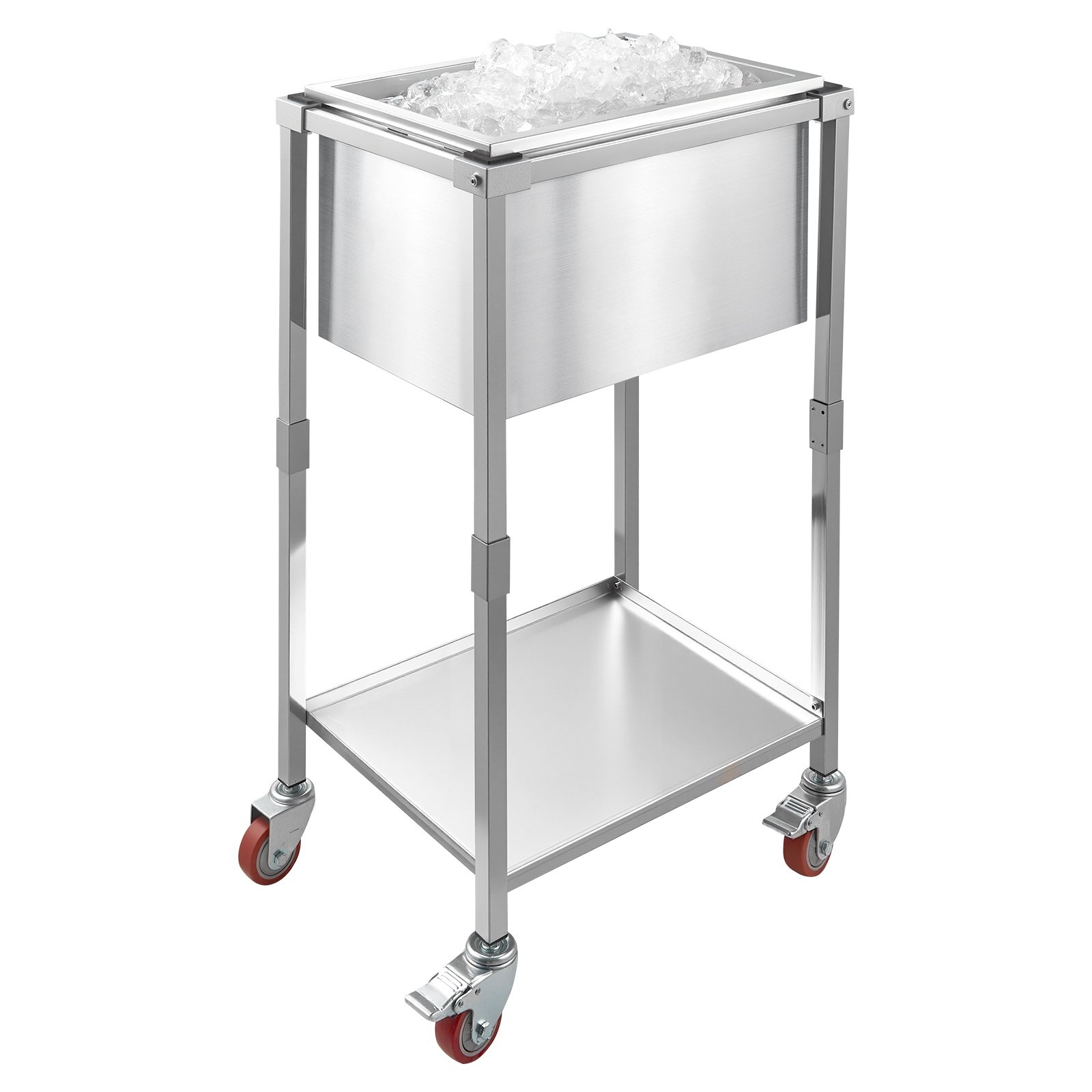 VEVOR Rolling Ice Chest Cooler Cart, 22"L x 16"W x 38"H (553 x 405 x 970 mm) Stainless Steel Cooling Bin on Wheels, 31L Outdoor Stand Up Cooler Trolley with Shelf, for Patio Backyard Party Bar