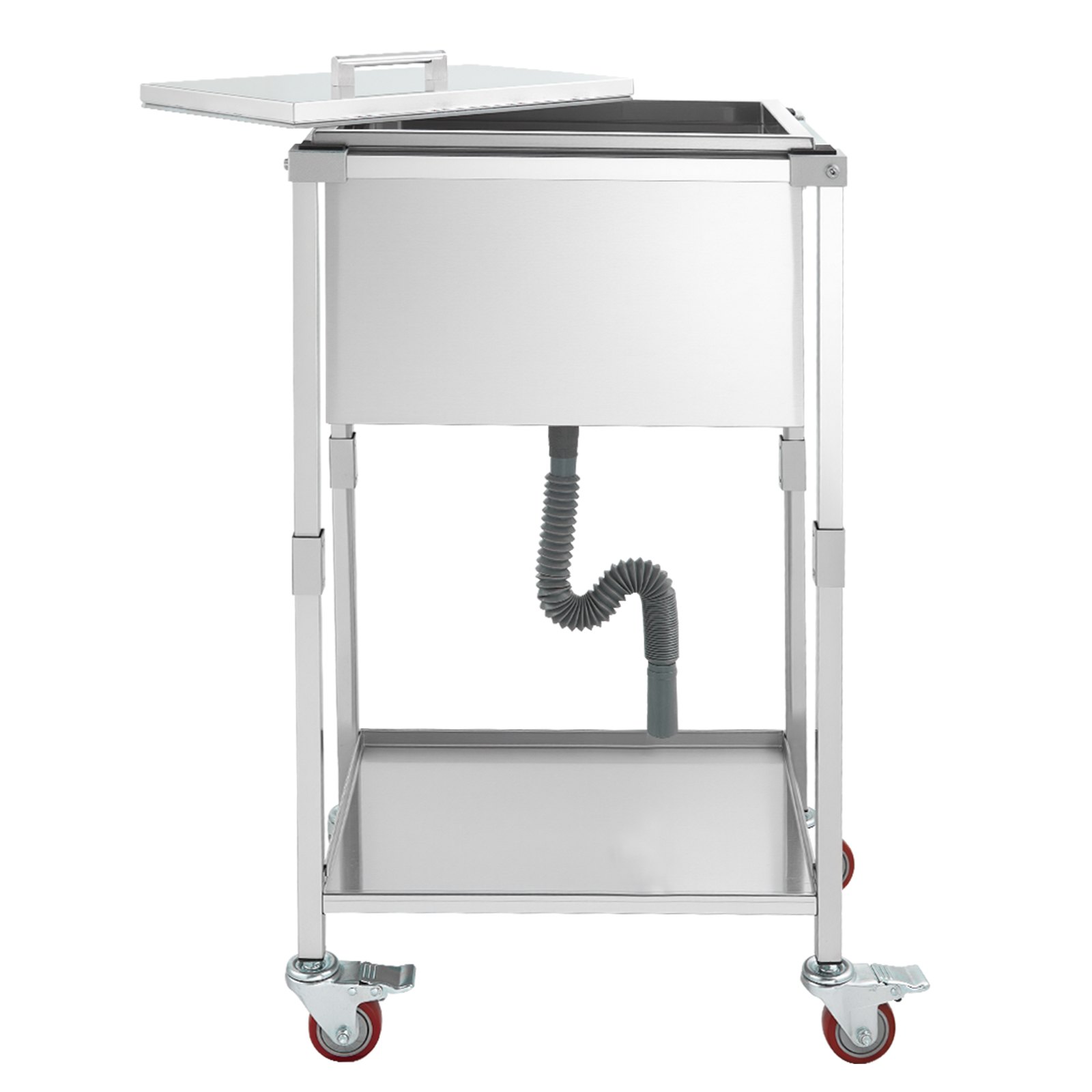VEVOR Rolling Ice Chest Cooler Cart, 22"L x 16"W x 38"H (553 x 405 x 970 mm) Stainless Steel Cooling Bin on Wheels, 31L Outdoor Stand Up Cooler Trolley with Shelf, for Patio Backyard Party Bar
