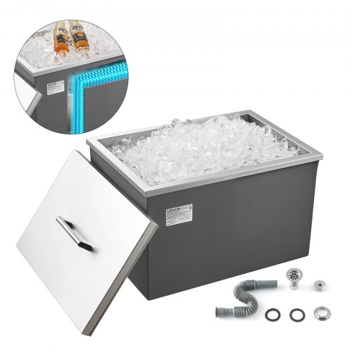 31.7 Qt Drop in Ice Chest Ice Cooler Ice Bin Stainless Steel 20"x14"x12"