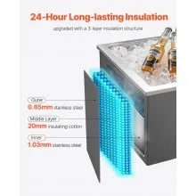 44.7 Qt Drop in Ice Chest Ice Cooler Ice Bin Stainless Steel 20"x16"x13"