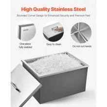 45.3 Qt Drop in Ice Chest Ice Cooler Ice Bin Stainless Steel 22"x17"x12"