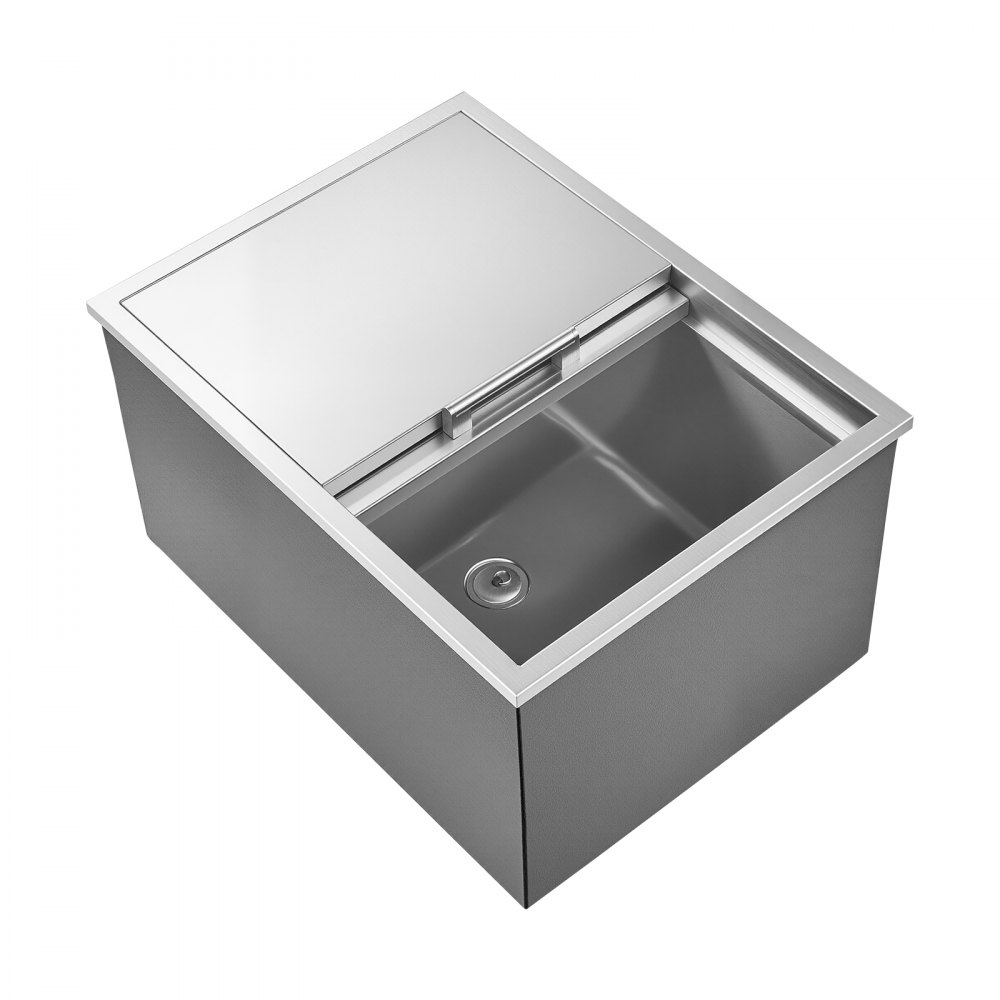 VEVOR Drop in Ice Chest, 24"L x 18"W x 13"H Stainless Steel Drop in Cooler, 57.8 Quart Commercial Ice Bin with Sliding Lid for Outdoor Kitchen Patio Bar, Drain-pipe Set Included, for Cold Wine Beer