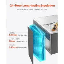 57.8 Qt Drop in Ice Chest Ice Cooler Ice Bin Stainless Steel 24"x18"x13"