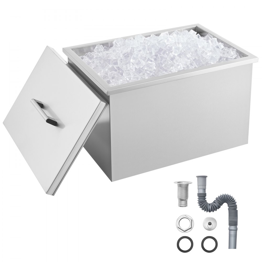 VEVOR 32 Quart Drop in Ice Chest Ice Cooler Ice Bin Stainless Steel 20"x14"x13"