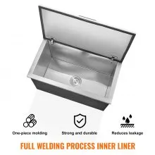 VEVOR 24"x20"x15" Drop in Ice Chest Ice Cooler Ice Bin Stainless Steel w/Cover