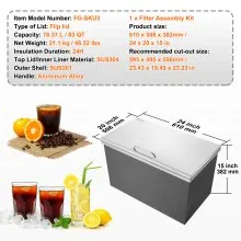 VEVOR 24"x20"x15" Drop in Ice Chest Ice Cooler Ice Bin Stainless Steel w/Cover