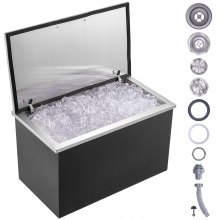 VEVOR Drop in Ice Chest, 24"L x 20"W x 15"H Stainless Steel Ice Cooler, Commercial Ice Bin with Hinged Cover, 40 qt Outdoor Kitchen Ice Bar, Drain-pipe and Drain Plug Included, for Cold Wine Beer