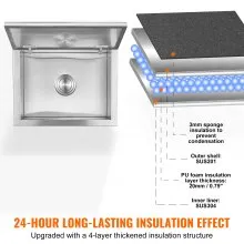 VEVOR 20"x16"x13" Drop in Ice Chest Ice Cooler Ice Bin Stainless Steel w/Cover