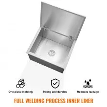 VEVOR 28"x16"x17" Drop in Ice Chest Ice Cooler Ice Bin Stainless Steel w/Cover