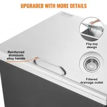 VEVOR 28"x16"x17" Drop in Ice Chest Ice Cooler Ice Bin Stainless Steel w/Cover