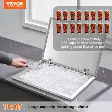 VEVOR 28"x20"x17" Drop in Ice Chest Ice Cooler Ice Bin Stainless Steel w/Cover