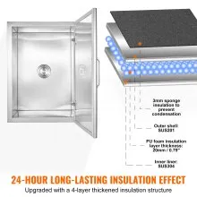 VEVOR 28"x20"x17" Drop in Ice Chest Ice Cooler Ice Bin Stainless Steel w/Cover