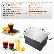VEVOR 28"x20"x17" Drop in Ice Chest Ice Cooler Ice Bin Stainless Steel w/Cover