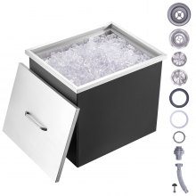 VEVOR Drop in Ice Chest, 21"L x 17"W x 18"H Stainless Steel Ice Cooler, Commercial Ice Bin with Cover, 40 qt Outdoor Kitchen Ice Bar, Drain-pipe and Drain Plug Included, for Cold Wine Beer
