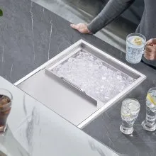 VEVOR Drop in Ice Chest, 24"L x 18"W x 13"H Stainless Steel Ice Cooler, Commercial Ice Bin with Sliding Cover, 40.9 qt Outdoor Kitchen Ice Bar, Drain-pipe and Drain Plug Included, for Cold Wine Beer