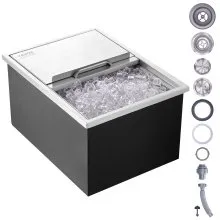 VEVOR Drop in Ice Chest, 24"L x 18"W x 13"H Stainless Steel Ice Cooler, Commercial Ice Bin with Sliding Cover, 40.9 qt Outdoor Kitchen Ice Bar, Drain-pipe and Drain Plug Included, for Cold Wine Beer