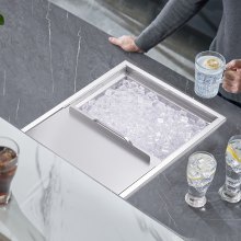 VEVOR Drop in Ice Chest, 24"L x 18"W x 13"H Stainless Steel Ice Cooler, Commercial Ice Bin with Sliding Cover, 40.9 qt Outdoor Kitchen Ice Bar, Drain-pipe and Drain Plug Included, for Cold Wine Beer