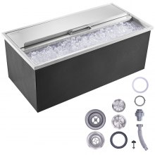 VEVOR Drop in Ice Chest, 36"L x 18"W x 14"H Stainless Steel Ice Cooler, Commercial Ice Bin with Sliding Cover, 40.9 qt Outdoor Kitchen Ice Bar, Drain-pipe and Drain Plug Included, for Cold Wine Beer