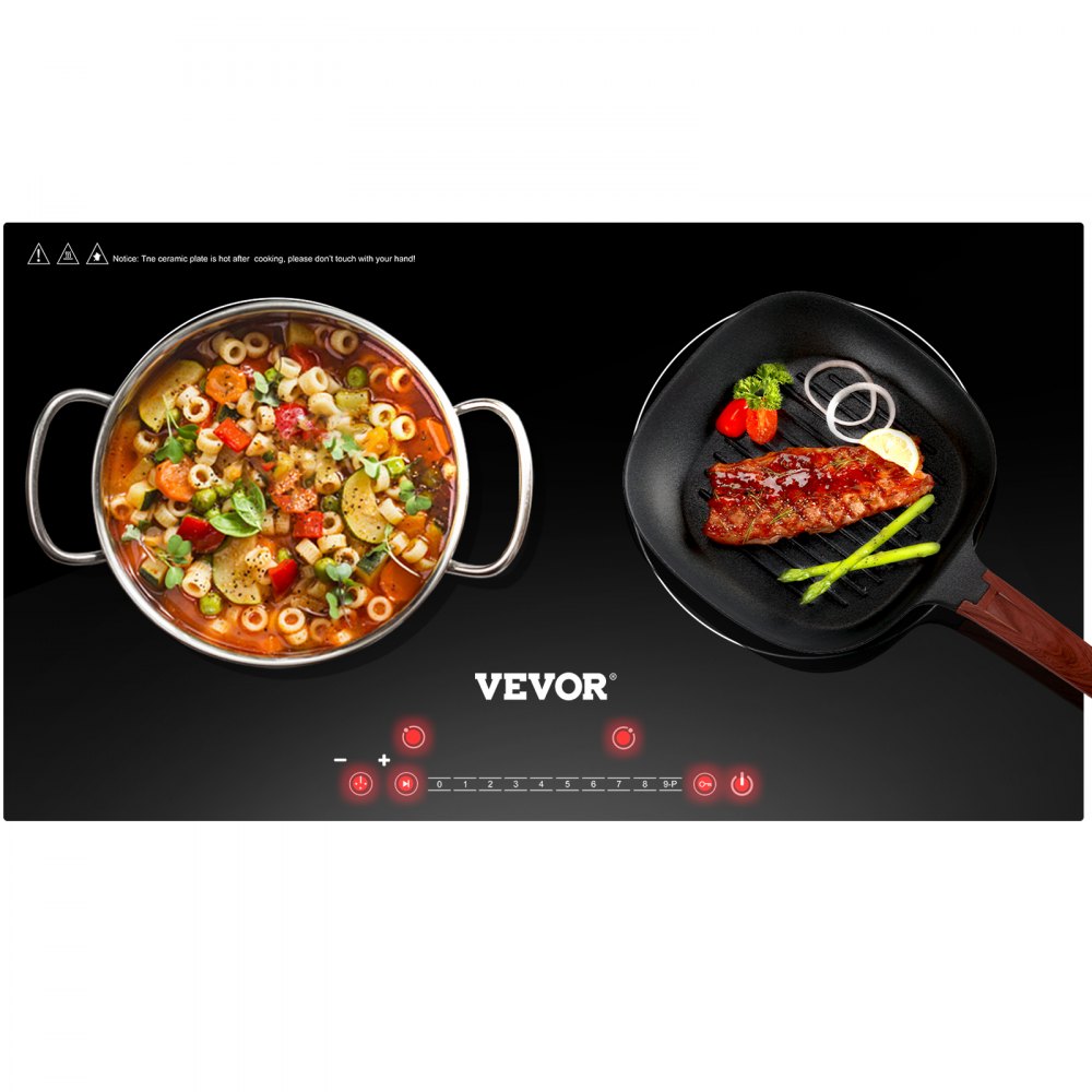 VEVOR Built-in Induction Electric Stove Top 24 Inch,2 Horizontal Burners Electric Cooktop,9 Power Levels & Sensor Touch Control,Easy to Clean Ceramic Glass Surface,Child Safety Lock,110V