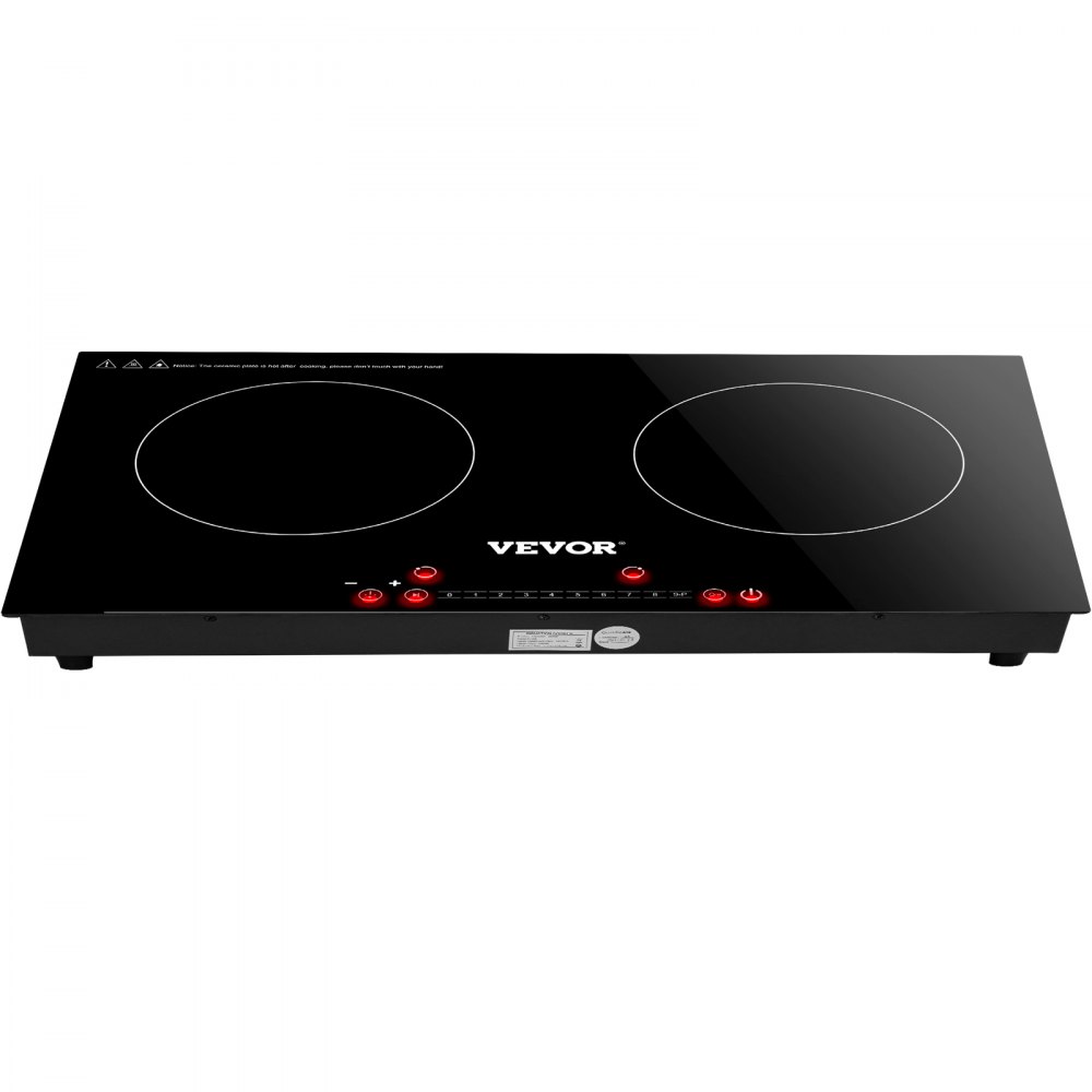 VEVOR Built-in Induction Electric Stove Top 24 Inch,2 Horizontal Burners Electric Cooktop,9 Power Levels & Sensor Touch Control,Easy to Clean Ceramic Glass Surface,Child Safety Lock,110V