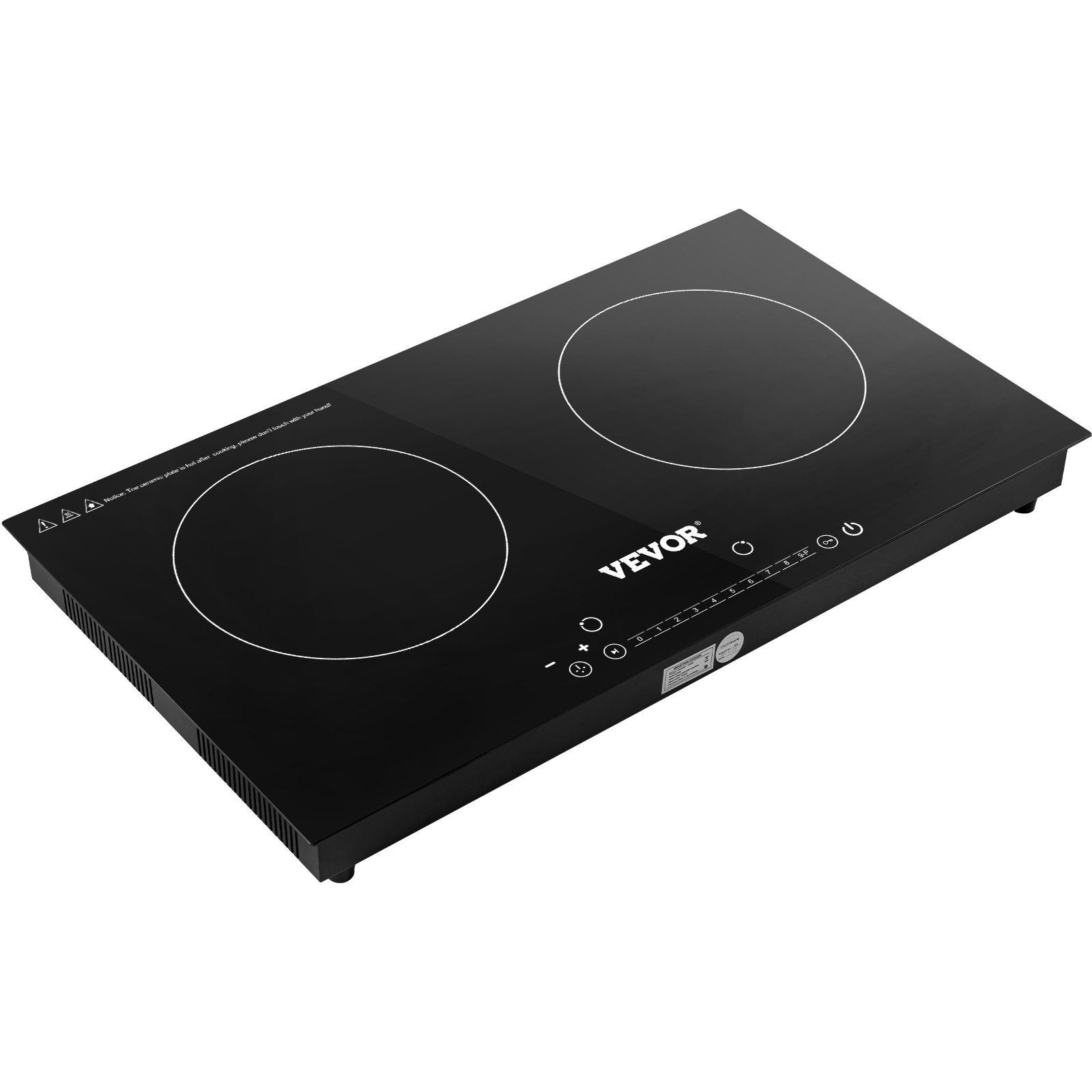 VEVOR Built-in Induction Electric Stove Top 24 Inch,2 Horizontal Burners Electric Cooktop,9 Power Levels & Sensor Touch Control,Easy to Clean Ceramic Glass Surface,Child Safety Lock,110V