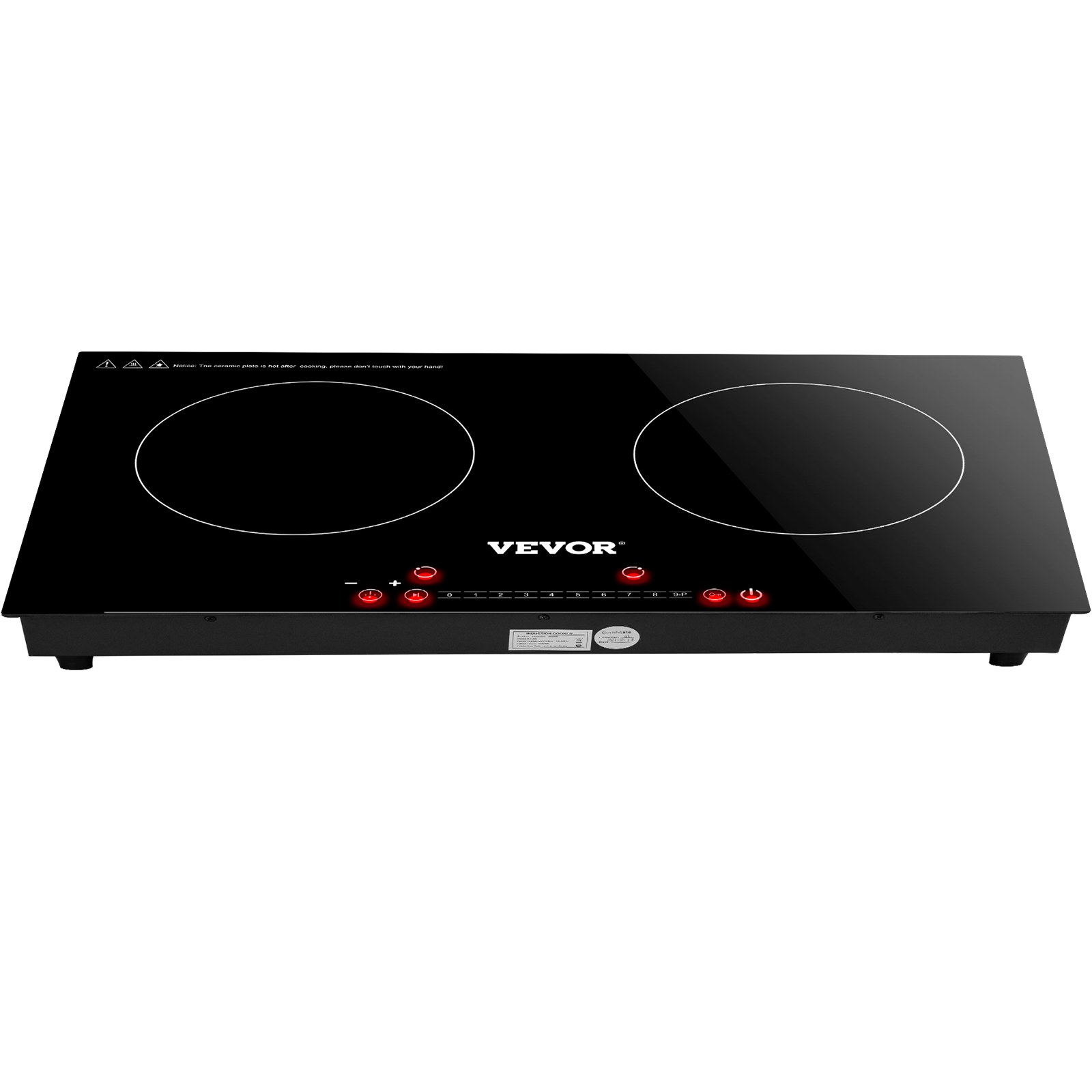 VEVOR Built-in Induction Electric Stove Top 24 Inch,2 Horizontal Burners Electric Cooktop,9 Power Levels & Sensor Touch Control,Easy to Clean Ceramic Glass Surface,Child Safety Lock,110V