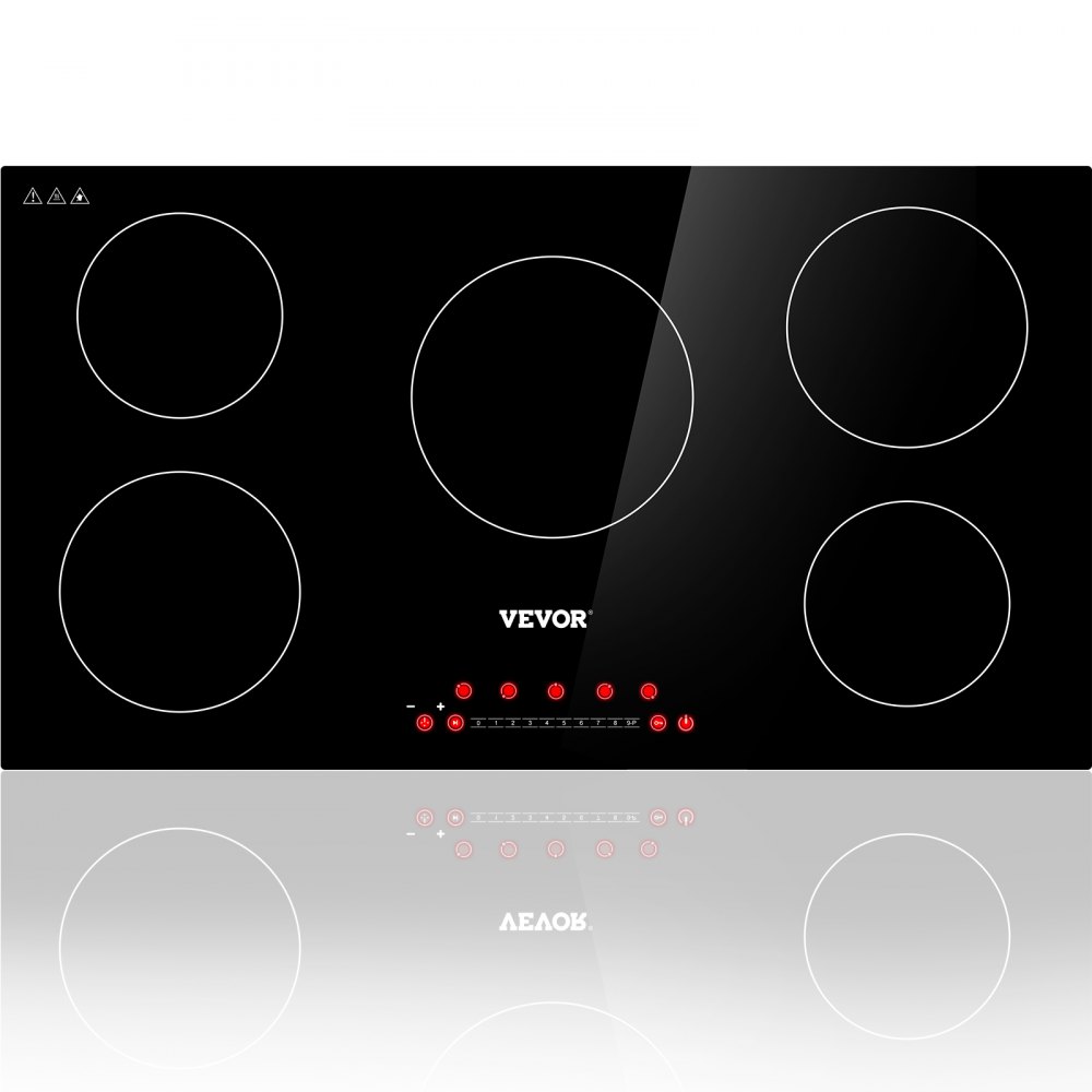 VEVOR Induction Cooktop, 35 inch 5 Burners, 7400W 240V Ceramic Glass Electric Stove Top with Sensor Touch Control, Timer & Child Lock Included, 9 Power Levels for Simmer Steam Slow Cook Fry